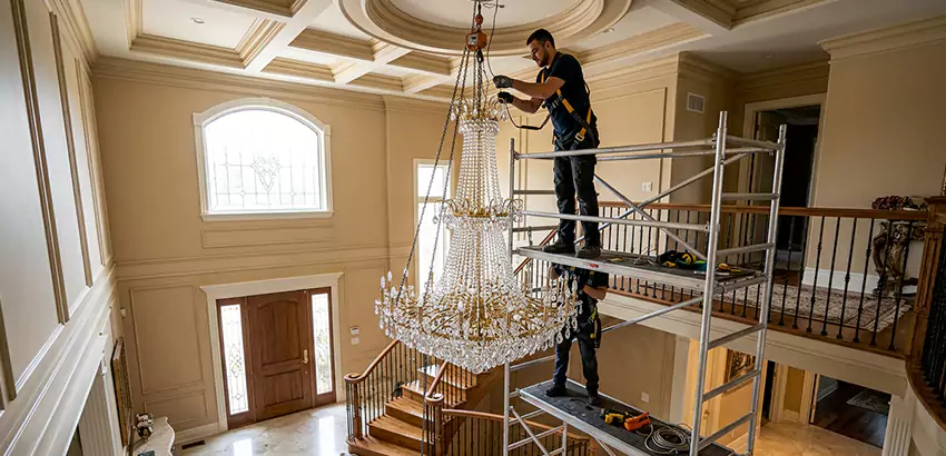 Two-Story Foyer Chandelier Installation in Opelika